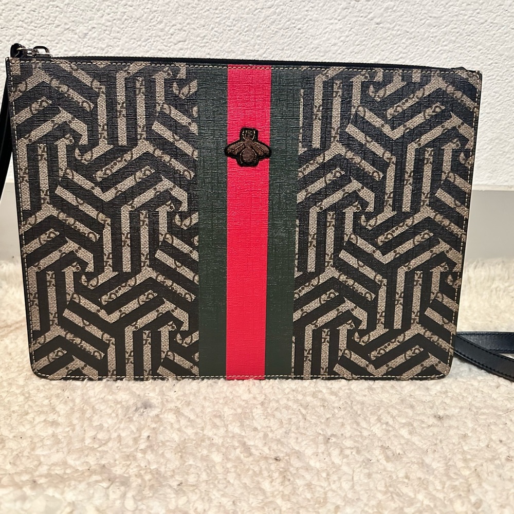 Gucci Caleido Web Crossbody Messenger Bag Large Coated Canvas Beige